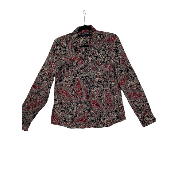 Jones‎ New York Signature Paisley Button Down Long Sleeve Blouse Top L Women - Picture 1 of 14
